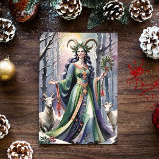 Winter Solstice Goddess Yule Goats in Forest