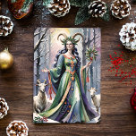 Winter Solstice Goddess Yule Goats in Forest Holiday Card