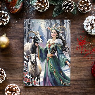 Winter Solstice Goddess Yule Goats in Forest
