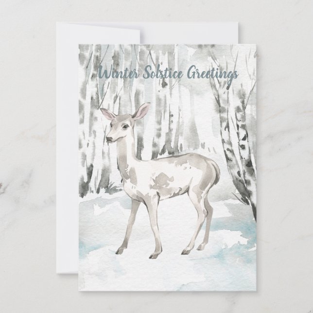 Winter Solstice Greeting Woodland Forest Doe Deer Card (Front)