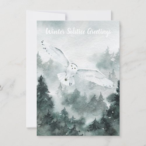 Winter Solstice Greeting Woodland Forest White Owl Card