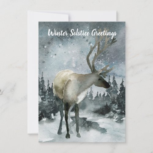 Winter Solstice Greetings Woodland Forest Stag Card