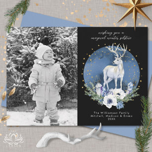Winter Solstice Holiday Deer Blue Christmas Photo  Card