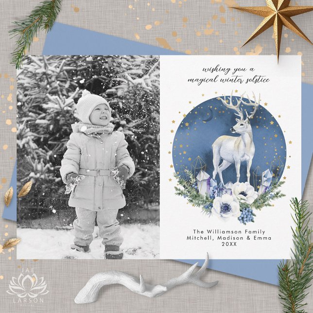 Winter Solstice Holiday Deer Blue Christmas Photo  Card (Creator Uploaded)