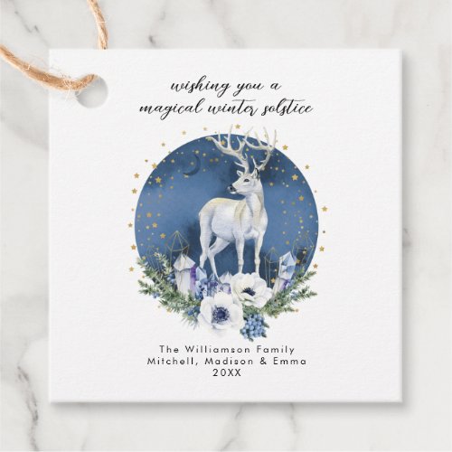 Winter Solstice Holiday Deer Blue White Christmas  Favor Tags