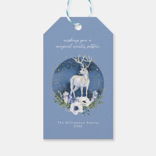 Winter Solstice Holiday Deer Blue White Christmas  Gift Tags