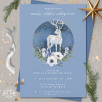Winter Solstice Holiday Deer Blue White Christmas