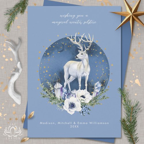 Winter Solstice Holiday Deer Blue White Christmas Invitation