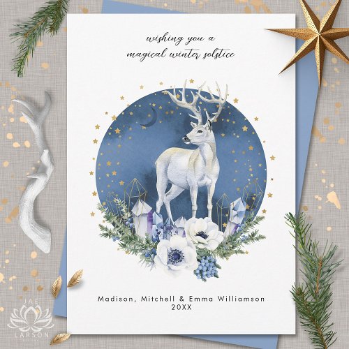 Winter Solstice Holiday Deer Blue White Christmas Invitation