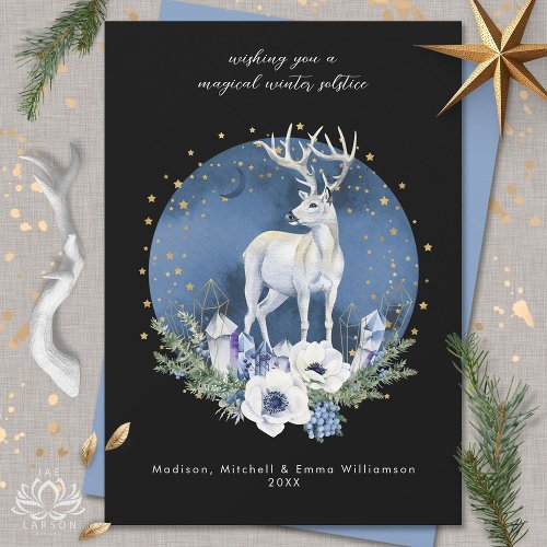 Winter Solstice Holiday Deer Blue White Christmas Invitation