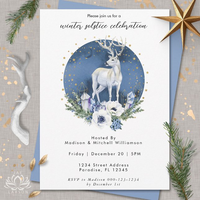 Winter Solstice Holiday Deer Blue White Christmas Invitation (Creator Uploaded)