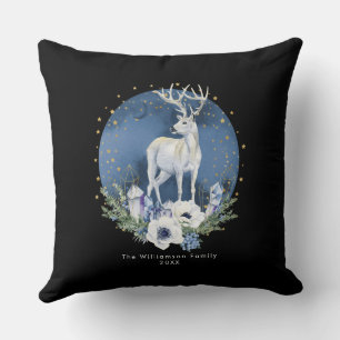 Winter Solstice Holiday Deer Blue White Christmas  Throw Pillow