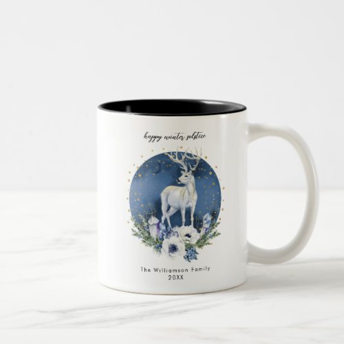 Winter Solstice Holiday Deer Blue White Christmas  Two_Tone Coffee Mug