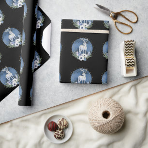 Winter Solstice Holiday Deer Blue White Christmas Wrapping Paper