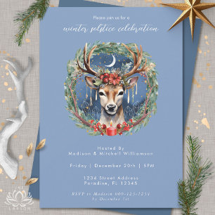Winter Solstice Holiday Deer Red Berries Christmas Invitation