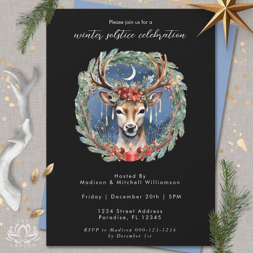 Winter Solstice Holiday Deer Red Berries Christmas Invitation