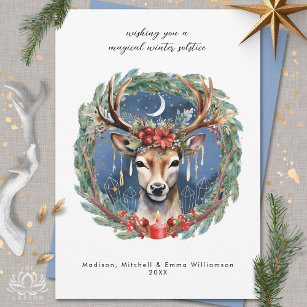 Winter Solstice Holiday Deer Wreath Christmas Card