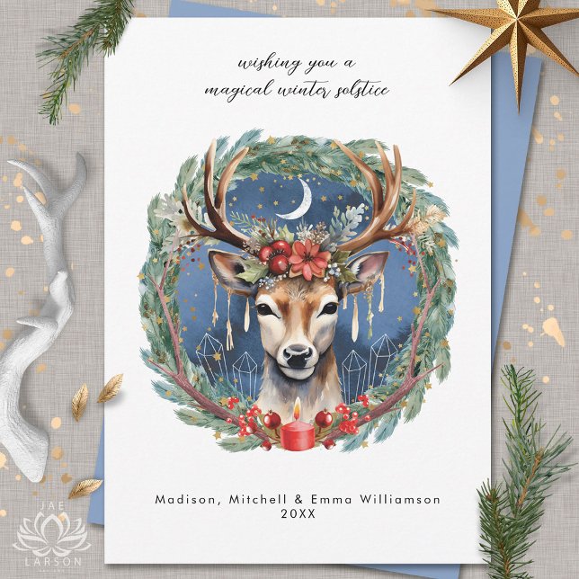 Winter Solstice Holiday Deer Wreath Christmas Card (Creator Uploaded)