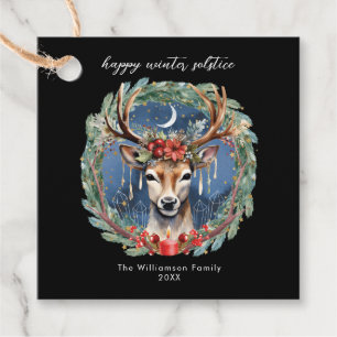 Winter Solstice Holiday Deer Wreath Yule Christmas Favor Tags