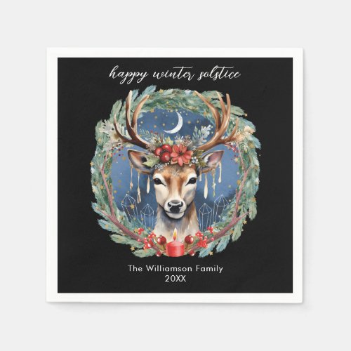 Winter Solstice Holiday Deer Wreath Yule Christmas Napkins