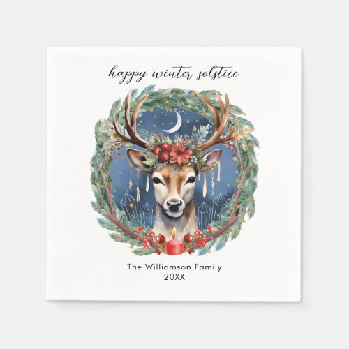 Winter Solstice Holiday Deer Wreath Yule Christmas Napkins