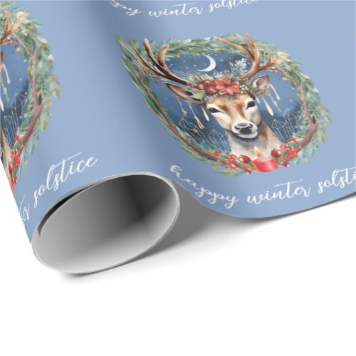 Winter Solstice Holiday Deer Wreath Yule Christmas Wrapping Paper