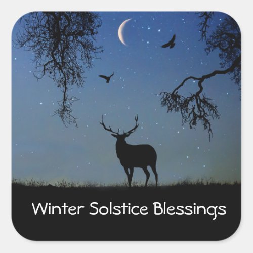 Winter Solstice Holiday Elk  Square Sticker