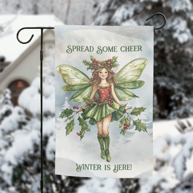 Winter Solstice Holly Fairy Wiccan Yule Holiday Garden Flag (Winter Solstice Holly Fairy Wiccan Yule Holiday Garden Flag)