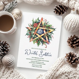 Winter Solstice Holly Yule Pentacle Pagan