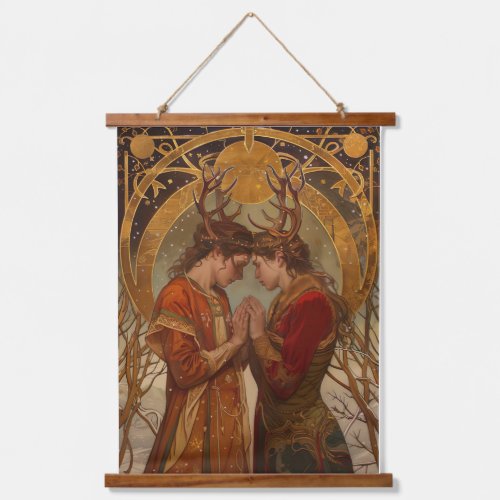 Winter Solstice Lovers Wood Topped Wall Tapestry