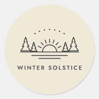 Winter Solstice Low Sun and Pines Linework Classic Round Sticker