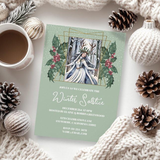 Winter Solstice Nature Goddess Boho Holly Invitation (Creator Uploaded)