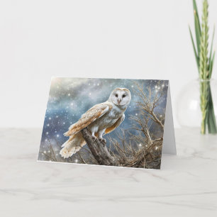 Winter Solstice Owl on Tree with a Starry Night Card