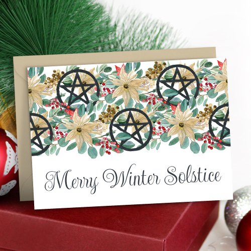 Winter Solstice Poinsettia Pentacles Festive Yule  Card