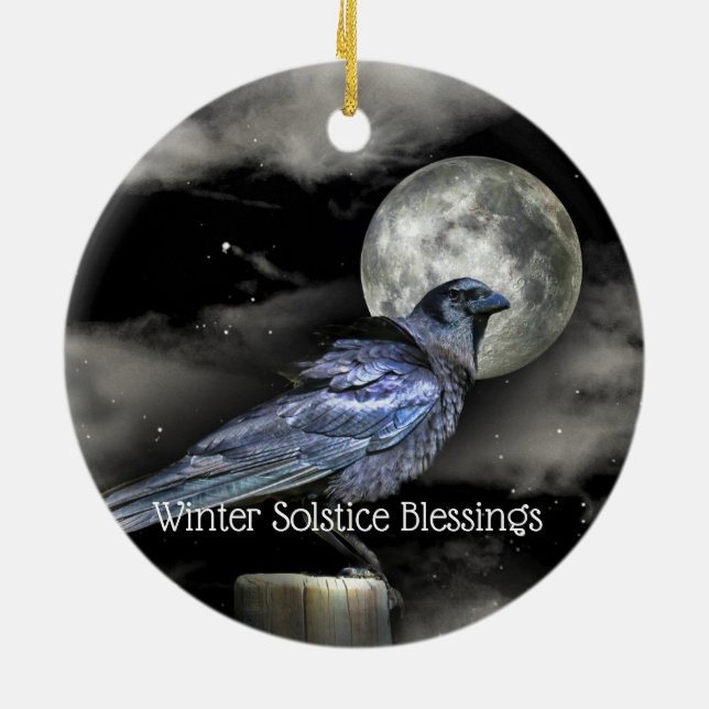 Winter Solstice Raven Crow Moon Pagan Ceramic Ornament (Back)