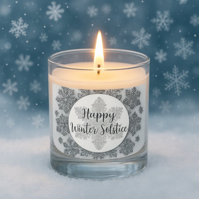 Winter Solstice Silver Snowflake Scented Candle (AI generated mockup prompts by 
Susang6)