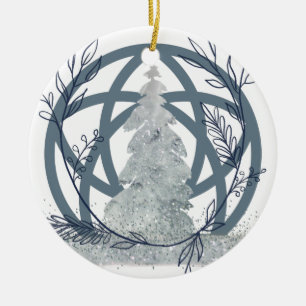 Winter Solstice Snow Glitter Tree Custom Name Ceramic Ornament