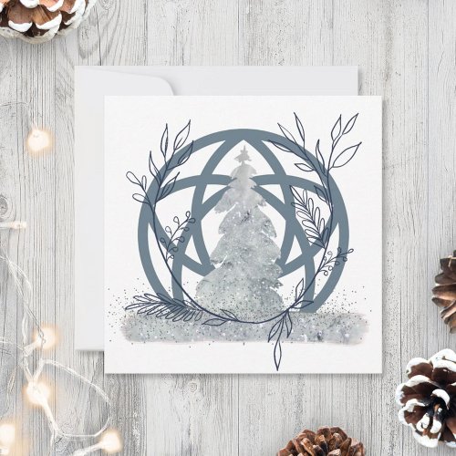 Winter Solstice Snow Glitter Tree Wicca Holiday Card