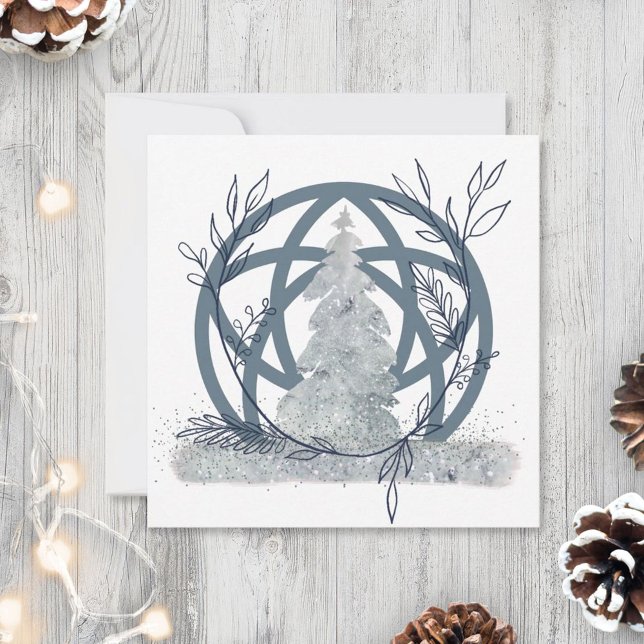Winter Solstice Snow Glitter Tree Wicca Holiday Card (Creator Uploaded)