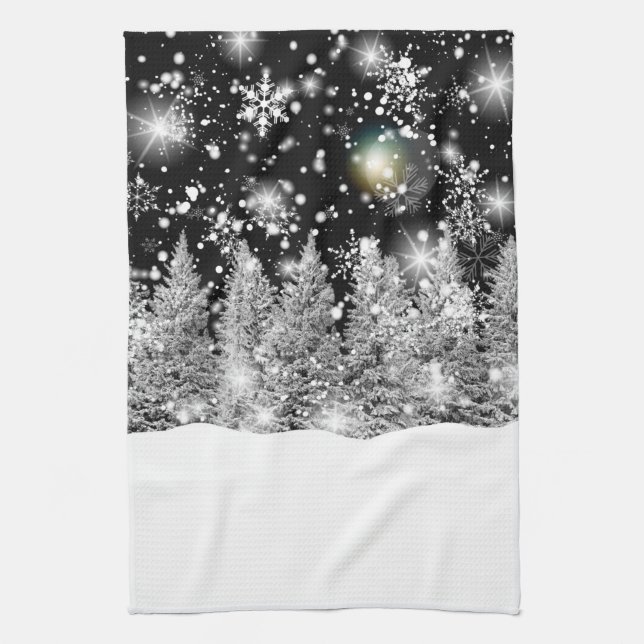 Winter Solstice Snowfall  Kitchen Towel (Vertical)