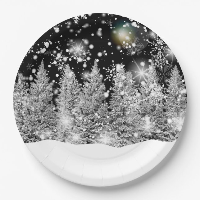 Winter Solstice Snowfall Paper Plates (Front)