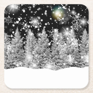 Winter Solstice Snowfall Square Paper Coaster