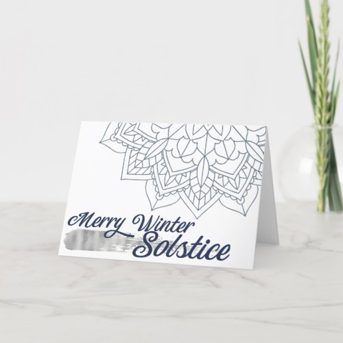 Winter Solstice Snowflake Mandala Blue Silver Holiday Card