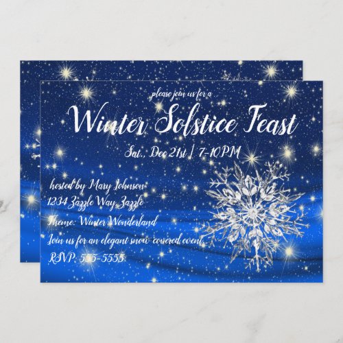 Winter Solstice Snowflakes on Blue Invitation