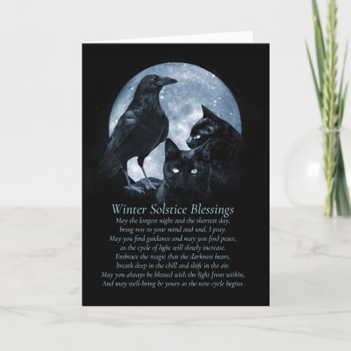 Winter Solstice Spiritual Poem Raven Cats Moon Card