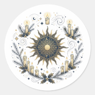 Winter Solstice Sun Wheel with Candles Classic Round Sticker