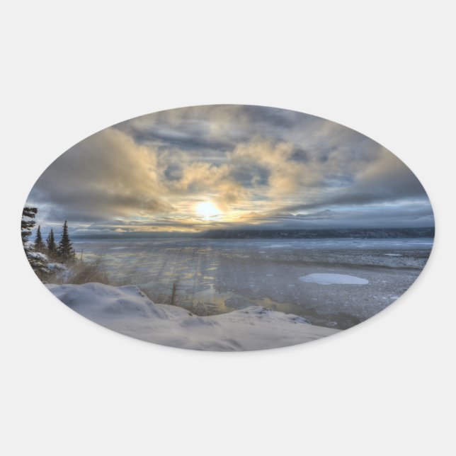 Winter Solstice Turnagain Arm Oval Sticker (Front)