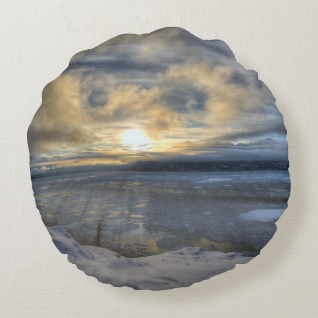 Winter Solstice Turnagain Arm Round Pillow (Back)