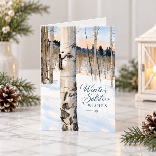 Winter Solstice Wishes Peaceful Snowy Aspen Trees Holiday Card