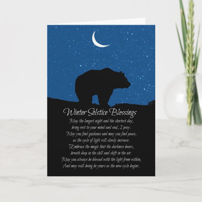 Winter Solstice with  Bear and Crescent Moon Card (Front)